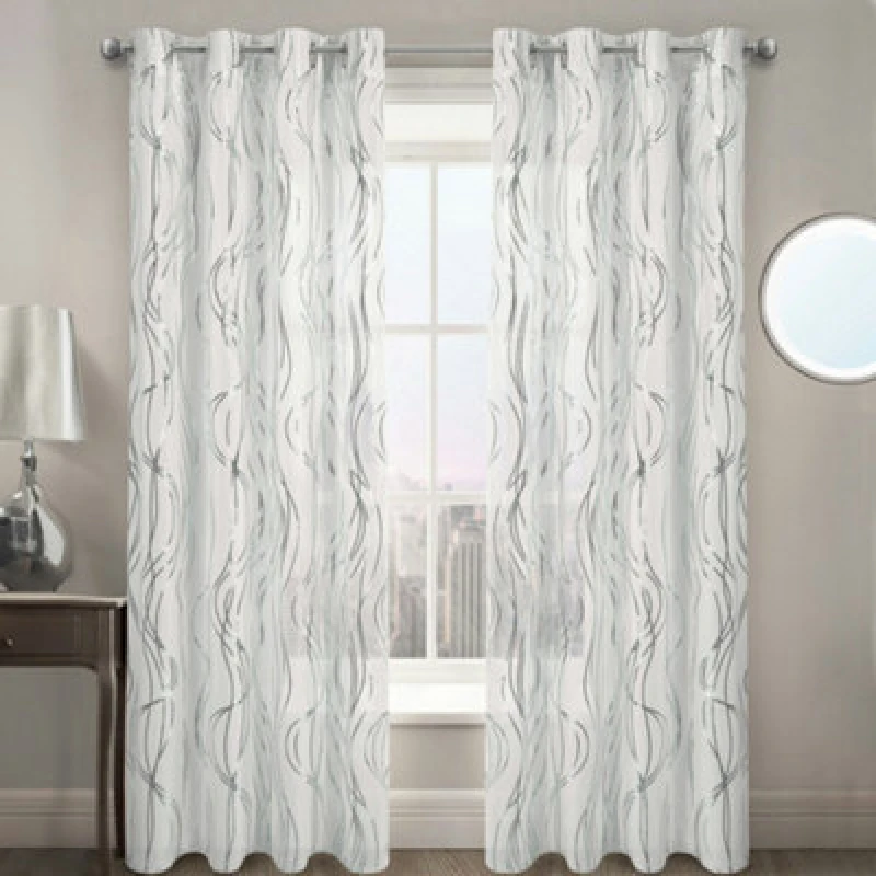 Image of Velosso Swirls Eyelet Voile Panel - Silver