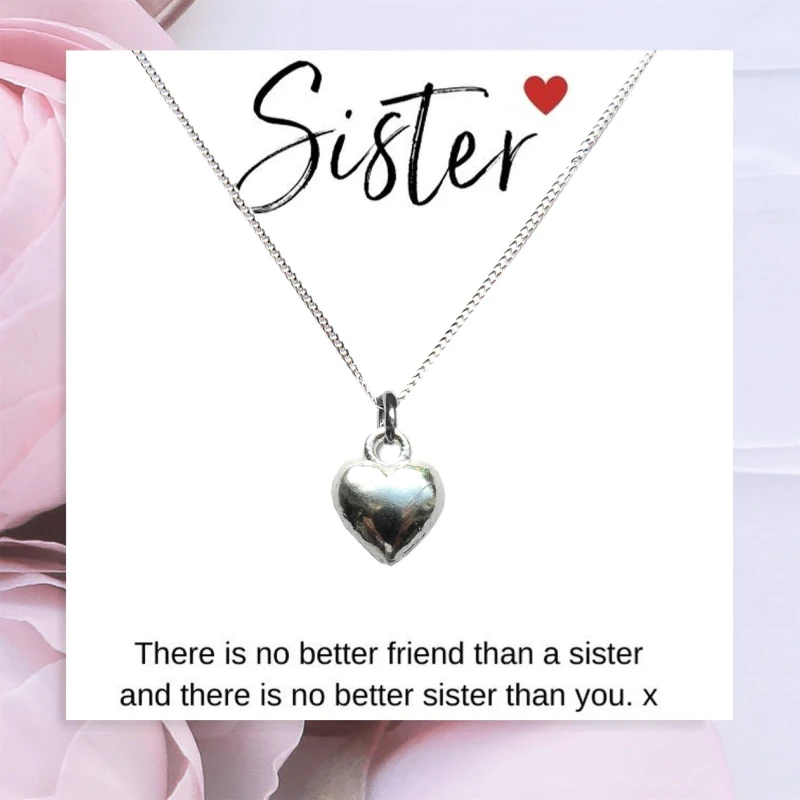 Image of Aye Do Heart Necklace & Sister Gift Card 613-CDSS-NKhrt - Silver Silver 16 - 18