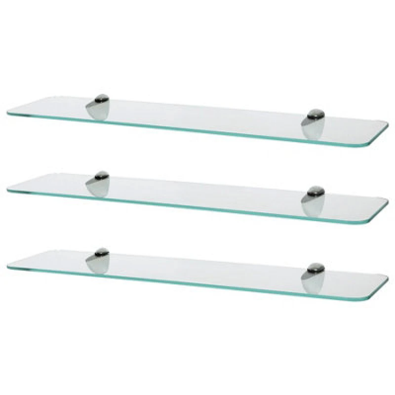 Image of Harbour Housewares 3X Rounded Floating Glass Shelves - 60Cm - Silver Brackets - Bathroom Shower Storage Vanity Display Unit Shelf