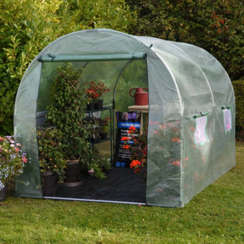 Image of Garden Gear Garden Grow 2M X 2M Greenhouse Polytunnel, Powder Coated Steel Frame, Netted Windows, Durable Waterproof Pe Cover, Easy Assembly