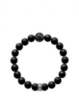 Image of Thomas Sabo Sterling Silver Obsidian Semi Precious Stretch Bracelet, One Colour, Men