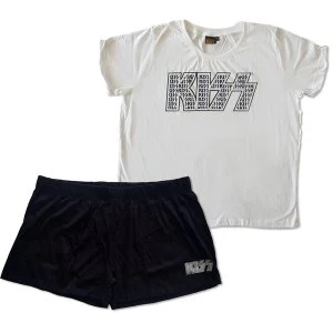 Image of KISS - Logo Infill Ladies Medium Summer Pyjamas - Black/White