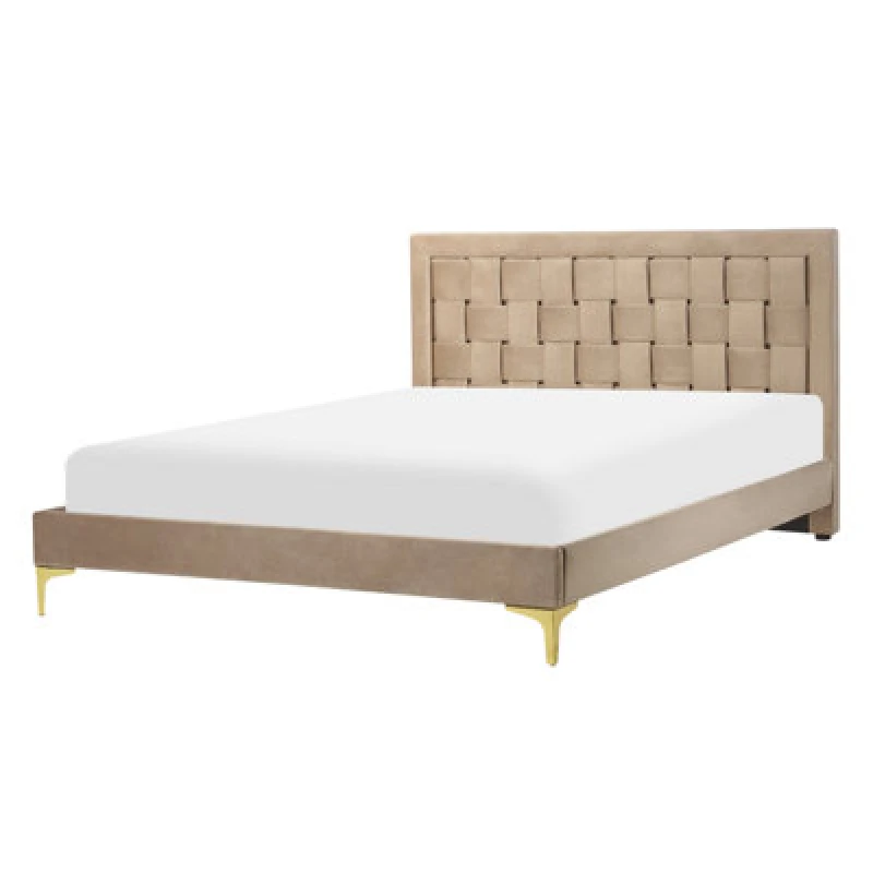 Image of Beliani Bed Velvet Limoux 140 X 200 Cm (Eu Double) Taupe