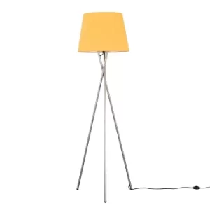 Image of Camden Brushed Chrome Tripod Floor Lamp with XL Mustard Aspen Shade