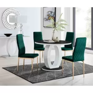 Image of Furniture Box Giovani Round Black 100Cm Table and 4 Green Velvet Milan Gold Leg Chairs