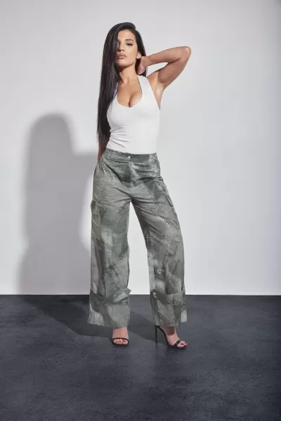 Image of Petite Tree Print Cargo Trousers