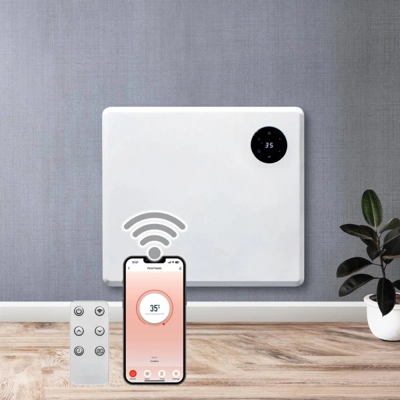 Image of Purus 600W WIFI Electric Radiator Panel Heater White Wall Mounted or Floor Standing Bathroom Safe Timer & Thermostat White Unisex