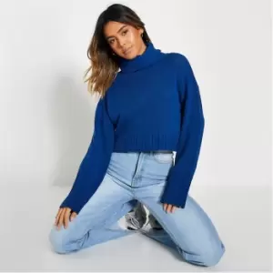 Image of I Saw It First Recycled Roll Neck Crop Jumper - Blue