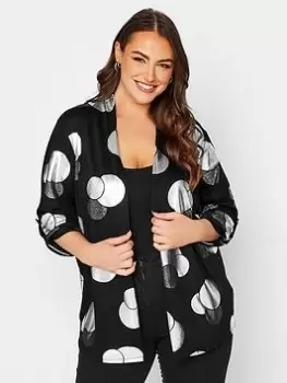 Image of Yours Ladies Foil Circle Printed Cardigan - Black/Silver, Black, Size 20, Women