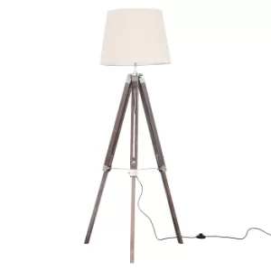 Image of Clipper Light Wood Tripod Floor Lamp with Beige Aspen Shade