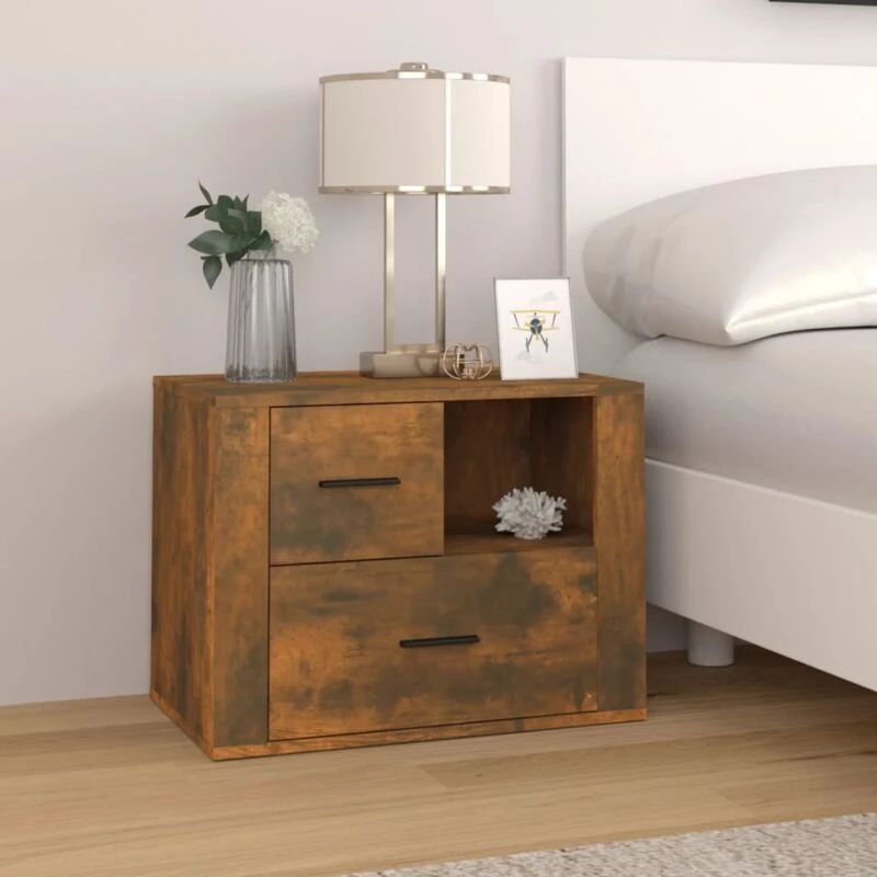 Image of Vidaxl Bedside Cabinet Smoked Oak 60X36X45cm Engineered Wood, Brown 816741