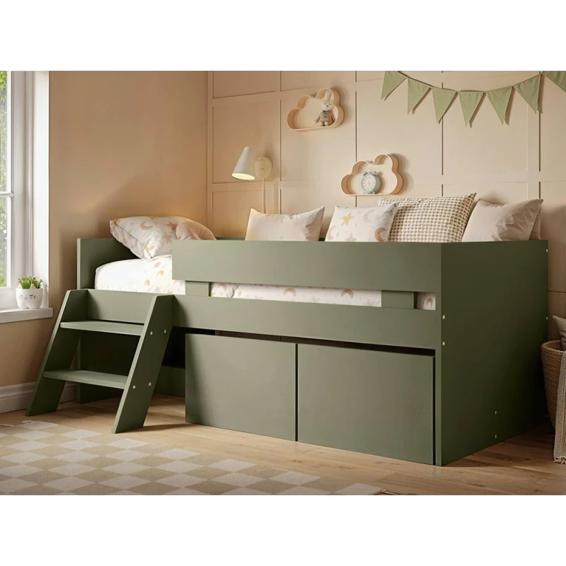Image of Flair Logan Single Storage Low Sleeper Bed in Green Green Unisex Single