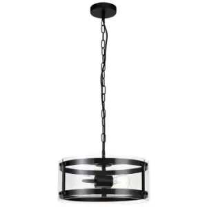 Image of Cylindrical Ceiling Pendant, 2 Light E27, Matt Black - Luminosa Lighting