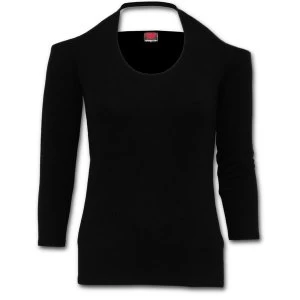 Image of Gothic Rock Scoop Halter-Neck Womens Large Long Sleeve Top - Black
