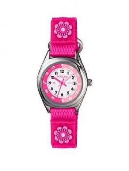 Image of Tikkers Tikkers Pink Velcro Strap Watch With A Flower Design
