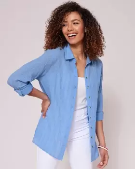 Image of Cotton Traders Womens Seersucker Long Sleeve Shirt in Blue