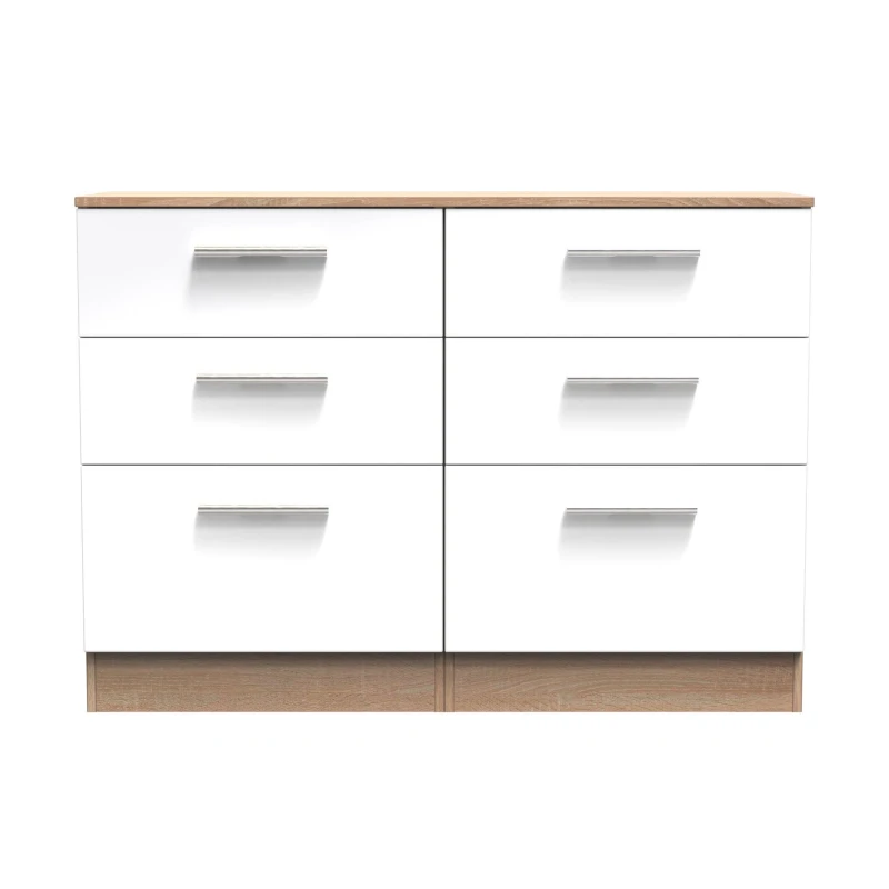 Image of Trent 6 Drawer Wide Chest In White & Bardolino Oak (Ready Assembled)