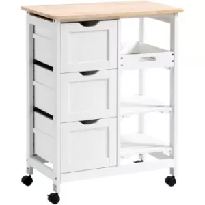 Image of Homcom - Rolling Kitchen Island Cart, Bar Serving Cart, Compact Trolley White