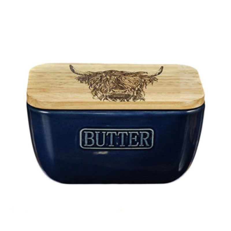 Image of Selbrae House Blue Butter Dish - Highland Cow Dark Blue unisex