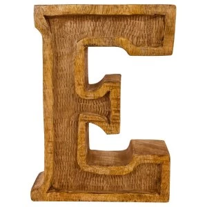 Image of Letter E Hand Carved Wooden Embossed
