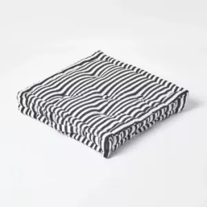 Image of Homescapes - Cotton Black Thin Stripe Floor Cushion, 40 x 40cm - Black