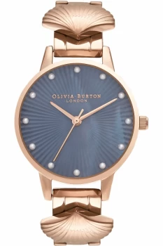 Image of Olivia Burton Rose Gold & Navy Mother of Pearl with Faux Pearl Marker Watch OB16US16