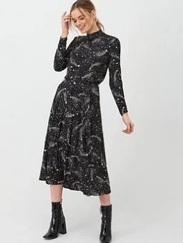 Image of Oasis 2-in-1 Star Pleated Midi Dress - Mono, Mono, Size XS, Women