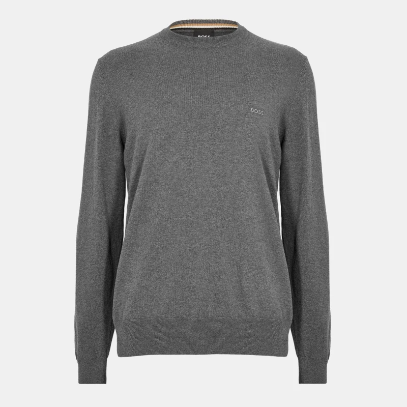 Image of Boss Mens Pascas Cotton Long Sleeve Crew Neck Jumper Medium Grey male X Large