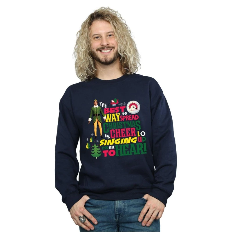 Image of Elf Elf Men Christmas Cheer Sweatshirt in Navy Size: Small Navy S Male 5057736087374
