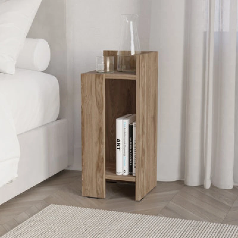 Image of Decortie Elos Modern Narrow Bedside Table Right Module 25X25X60Cm Nightstand For Bedroom, Whiskey Oak
