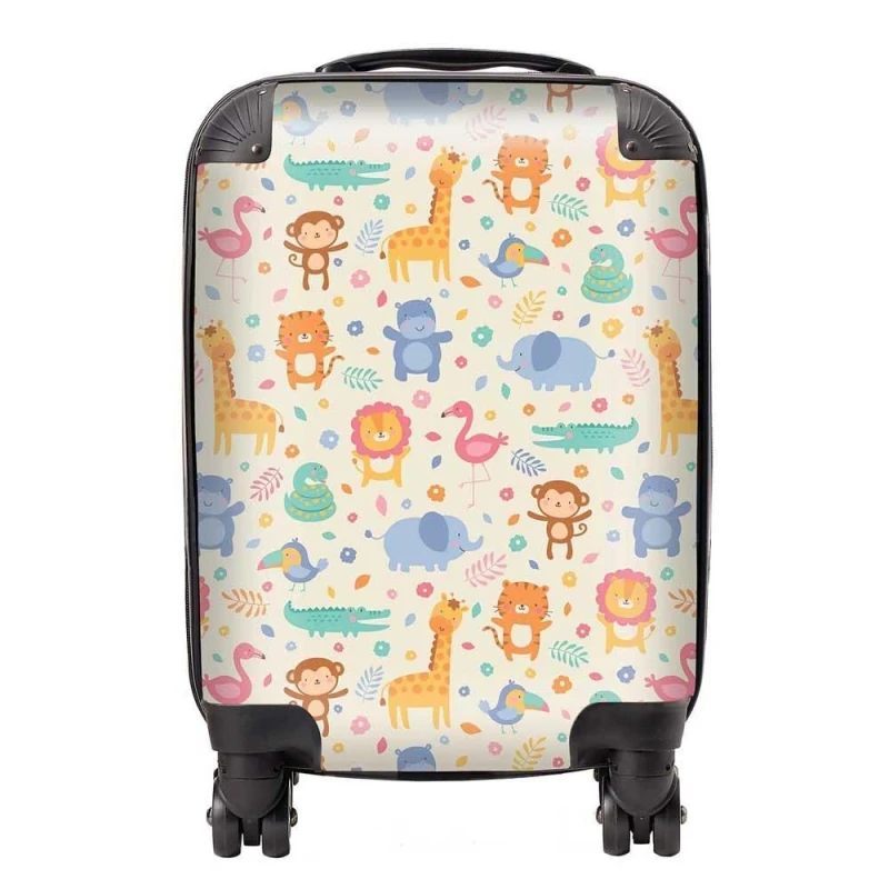 Image of Warren Reed - Designer Cute Pastel Jungle Animals Suitcase in Yellow Size: Small Yellow Unisex Small