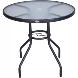 Image of Outsunny Outdoor Round Dining Table Tempered Glass Top With Parasol Hole 80Cm - Black