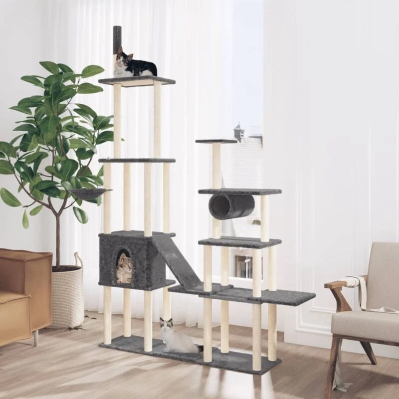 Image of vidaXL Cat Tree with Sisal Scratching Posts Dark Grey 279 cm, Grey 171617