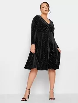 Image of Yours Yours Stud Velvet Wrap Dress, Black, Size 20, Women