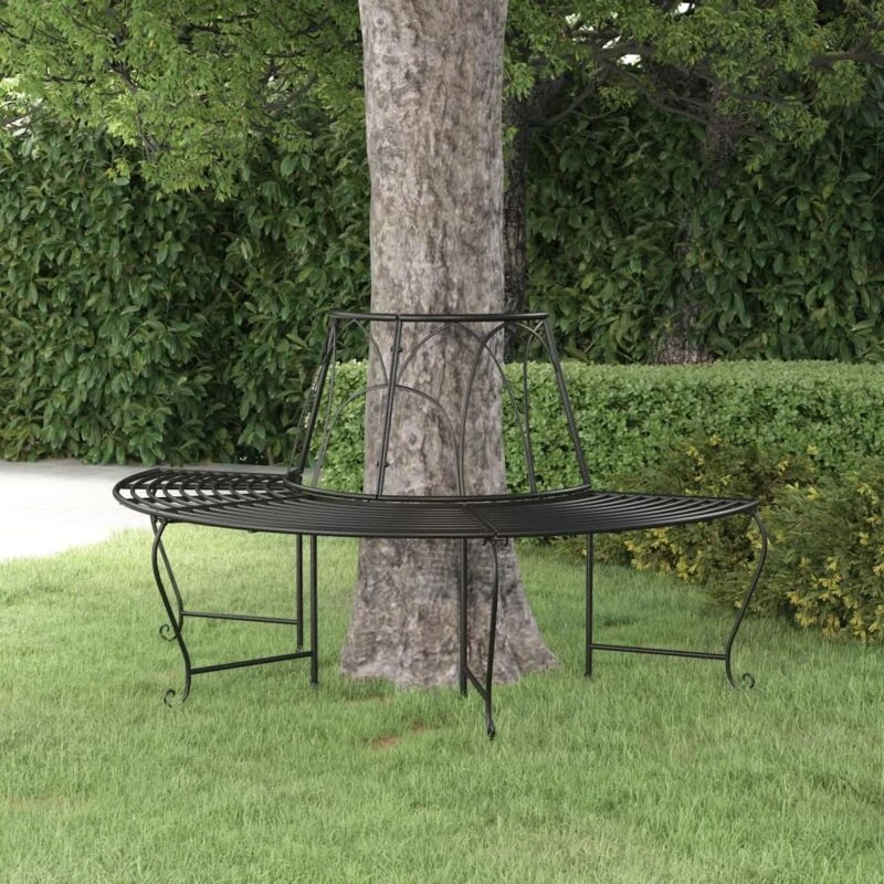 Image of vidaXL Half Round Tree Bench 159cm Black Steel, Black 318825