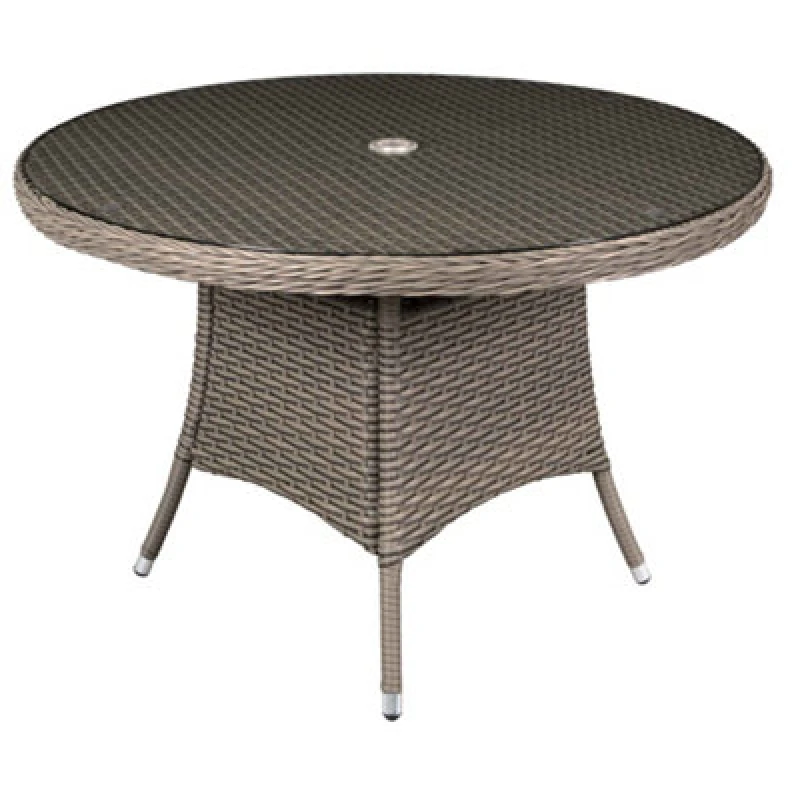Image of Dellonda Chester Round Rattan Garden Dining Table, Glass Top, 110Cm, Brown
