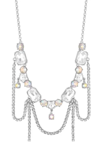 Image of Silver Crystal And Aurora Borealis Star Droplet Chain Necklace