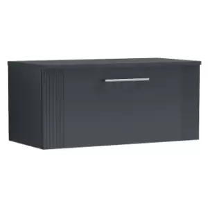 Image of Nuie - Deco Satin Anthracite 800mm Wall Hung Single Drawer Vanity Unit with Worktop - DPF1496W - Satin Anthracite
