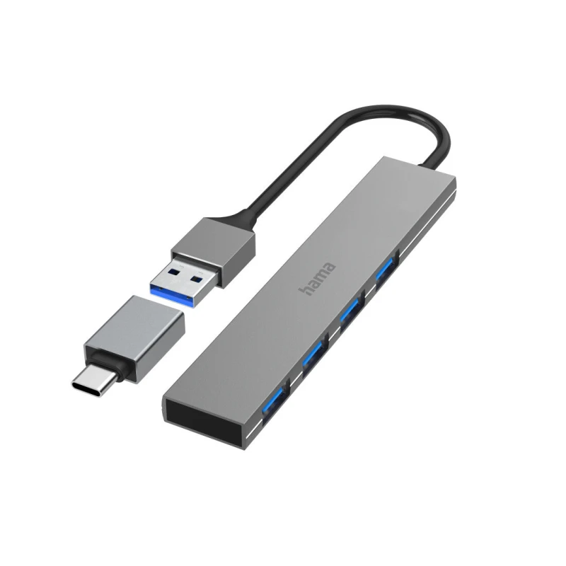 Image of Hama Hama 4 ports USB 3.2 1st Gen (USB 3.0) hub + USB C connector Grey 00200141