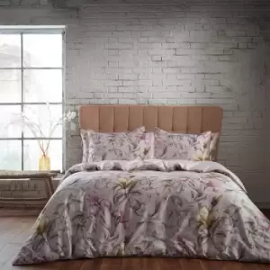 Image of Lavish Floral Printed Piped Cotton Sateen Duvet Cover Set Blush, Blush / Super King