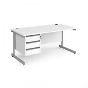 Image of Dams International Straight Desk with White MFC Top and Silver Frame Cantilever Legs and 3 Lockable Drawer Pedestal Contract 25 1600 x 800 x 725mm