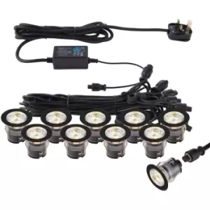 Image of 35mm Recessed Decking Guide Light Kit - 10 x CCT LEDs - Stainless Steel