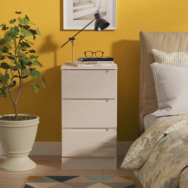 Image of Ready Assembled 2 U Lucca 3 Drawer Bedside Cabinet (Ready Assembled) in Taupe Unisex