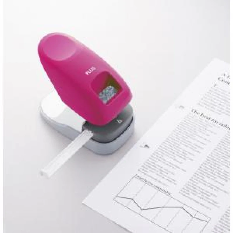 Image of Plus by Pentel Plus By Pentel Staple-Free Desktop Stapler10 Sheet Capacity and A4 2-Hole Punch With Guidebar Pink 31262 31262