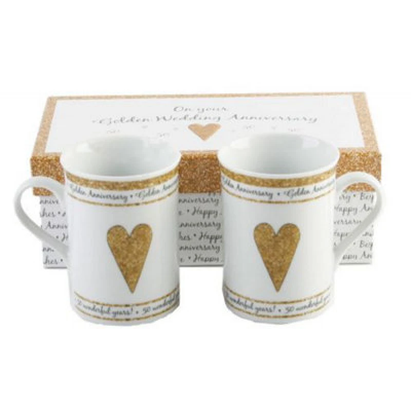 Image of Happy Homewares Beautifully Designed 50Th Golden Anniversary Mug Set With Matching Gift Box