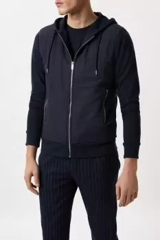 Image of Navy Nylon Panel Hooded Jacket