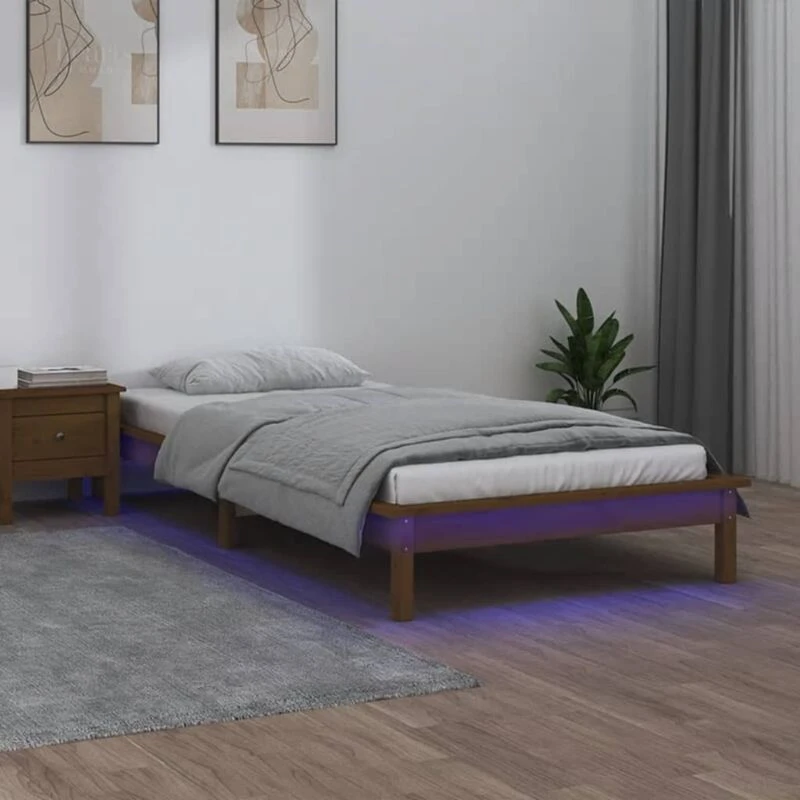 Image of vidaXL LED Bed Frame Honey Brown 75x190cm Small Single Solid Wood, Brown 820634