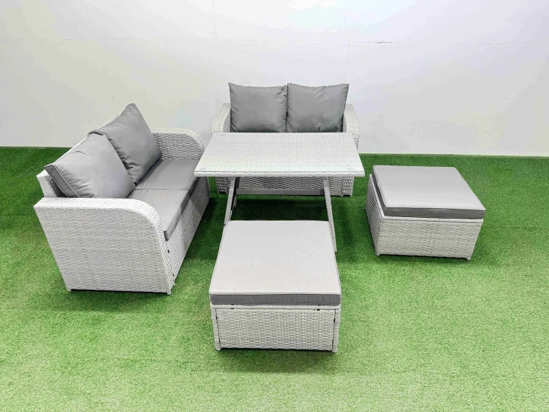 Image of Fimous 6 Seater Outdoor Love Sofas Set Rattan Garden Furniture Set in Light Grey Light Grey Unisex