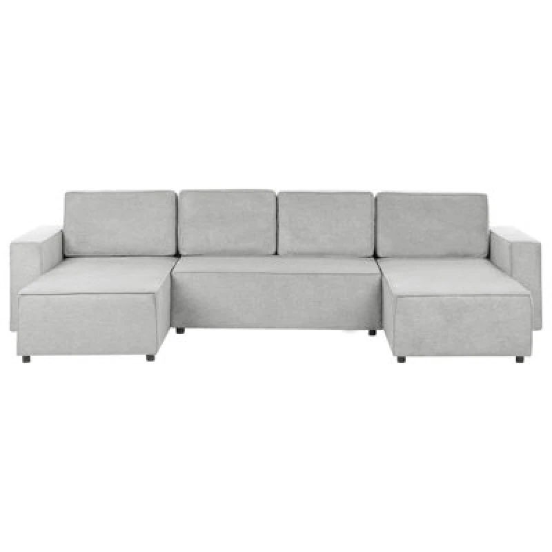 Image of Beliani U-Shape Sofa Bed 4 Seater Vatne Fabric Light Grey With Storage