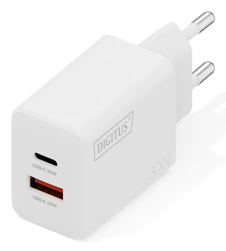 Image of Digitus USB GaN Charger 30W. 1x USB-C. 1x USB-A